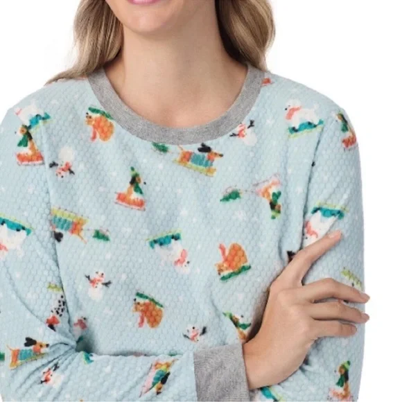 Cuddl Duds Sledding Dog Pajamas Mint Green Honeycomb pattern Size Medium - Picture 2 of 9